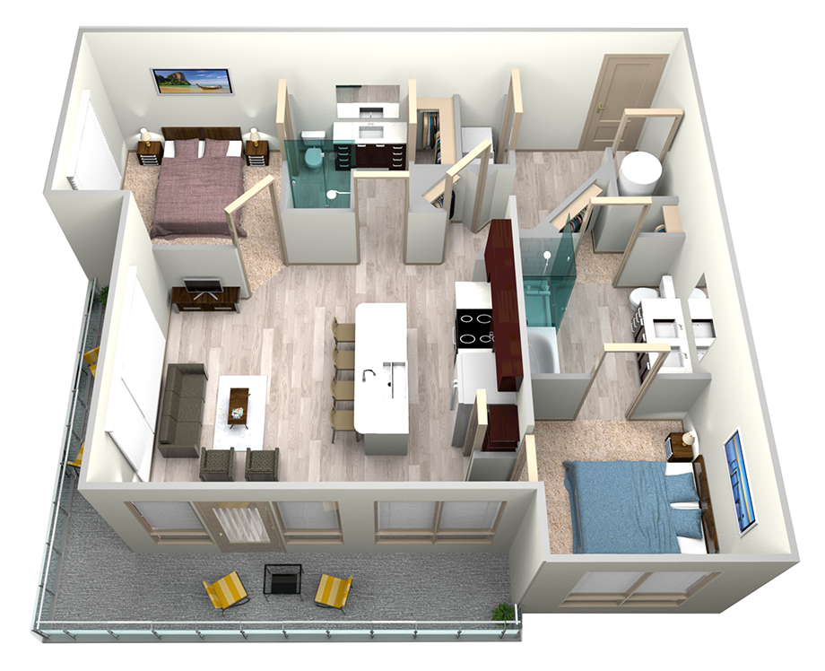 Floor plan for 2 beds, 2 baths, 1159 sqft